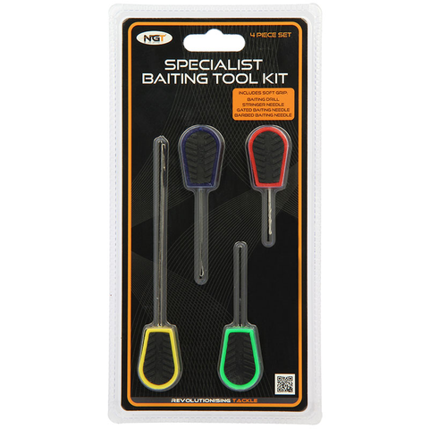 NGT 4pc Soft Grip Tool Set - PVA Long, PVA Short, Baiting Needle and Drill