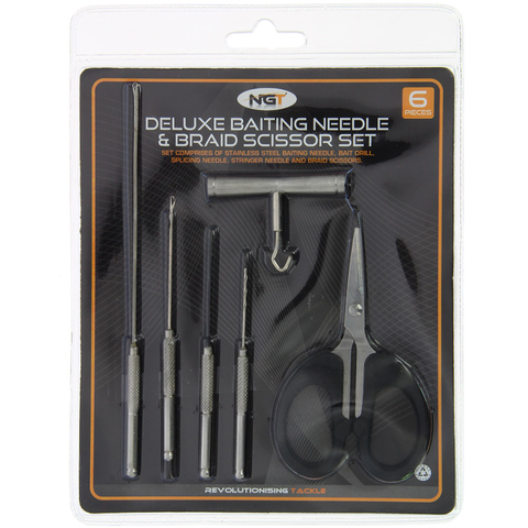 NGT 6pc Stainless Tool Set - 4 Needles, Braid Scissors and Knot Puller